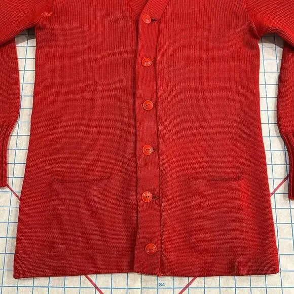 Vintage Imperial Cardigan Mens Size 38 1940s 1950s Made in USA Distressed Red - Picture 6 of 15